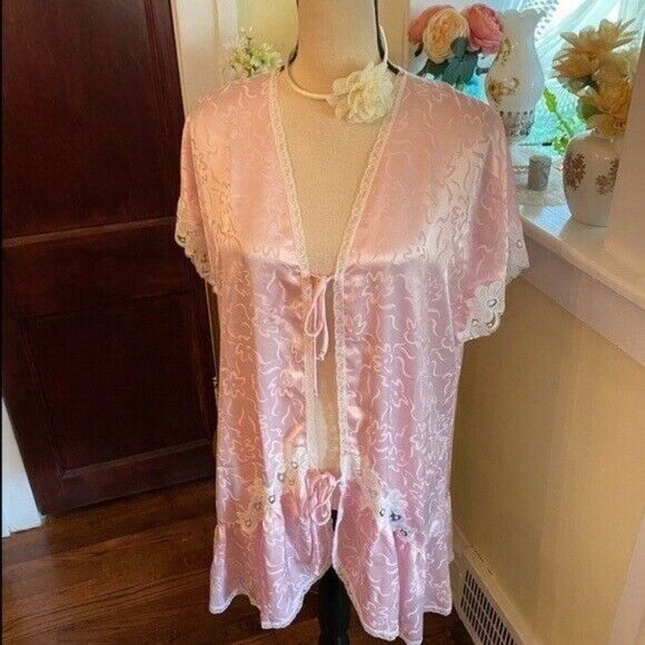 VTG Sz L DIOR *Paris Pink* Tie-Front Kimono Robe - Picture 1 of 11